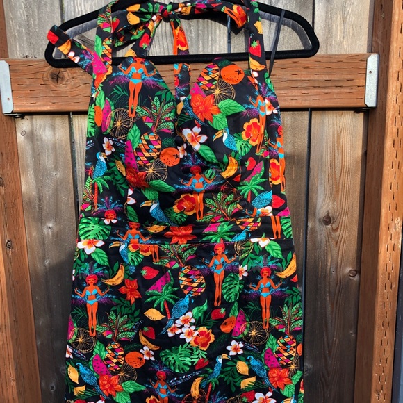 Lindy Boo Tiki Print Pencil Halter Dress US 12 - Picture 3 of 7